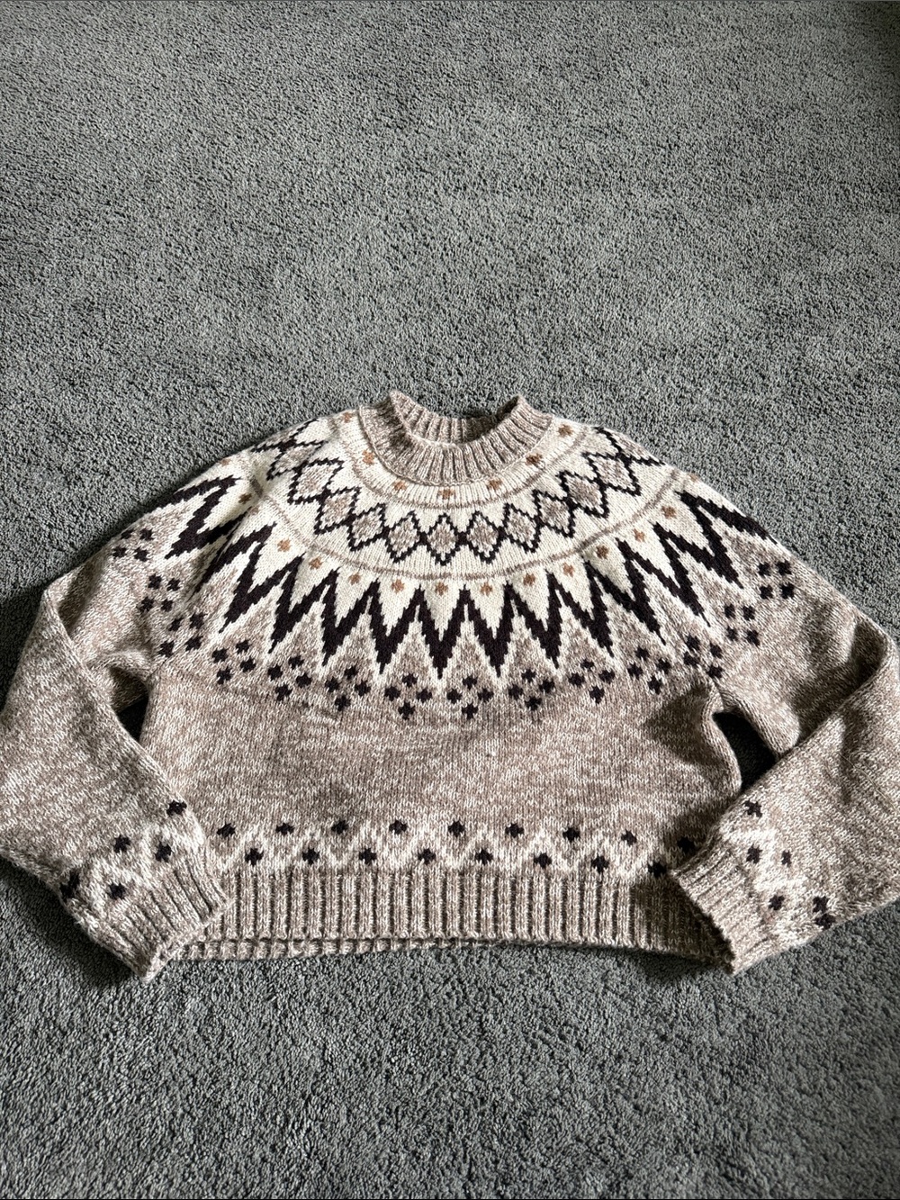 American Eagle Outfitters Neutral Fair Isle Crewneck Sweater